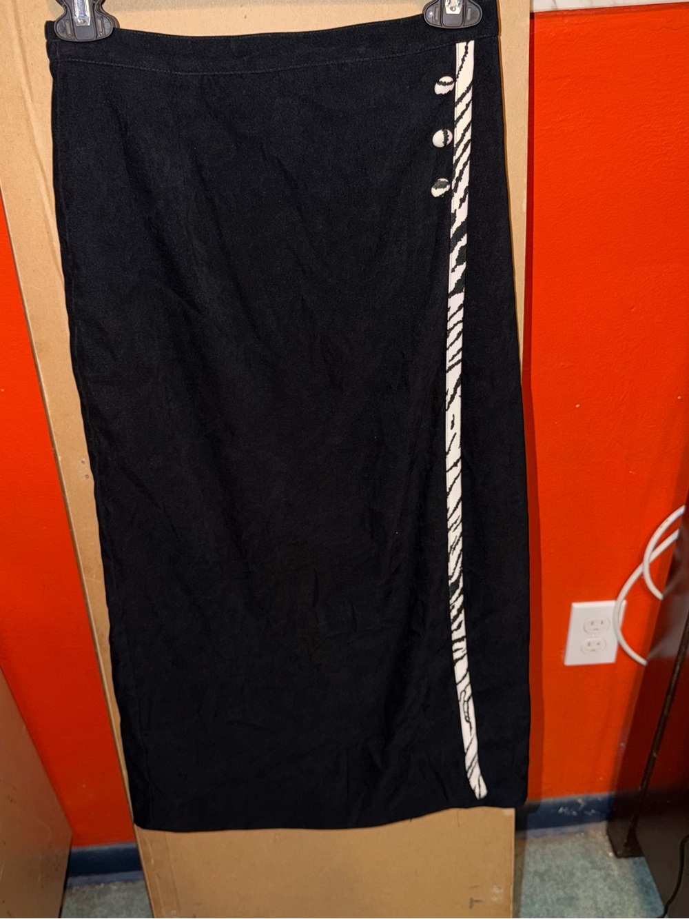 Vintage Black Maxi Skirt with Zebra Stripe Accent